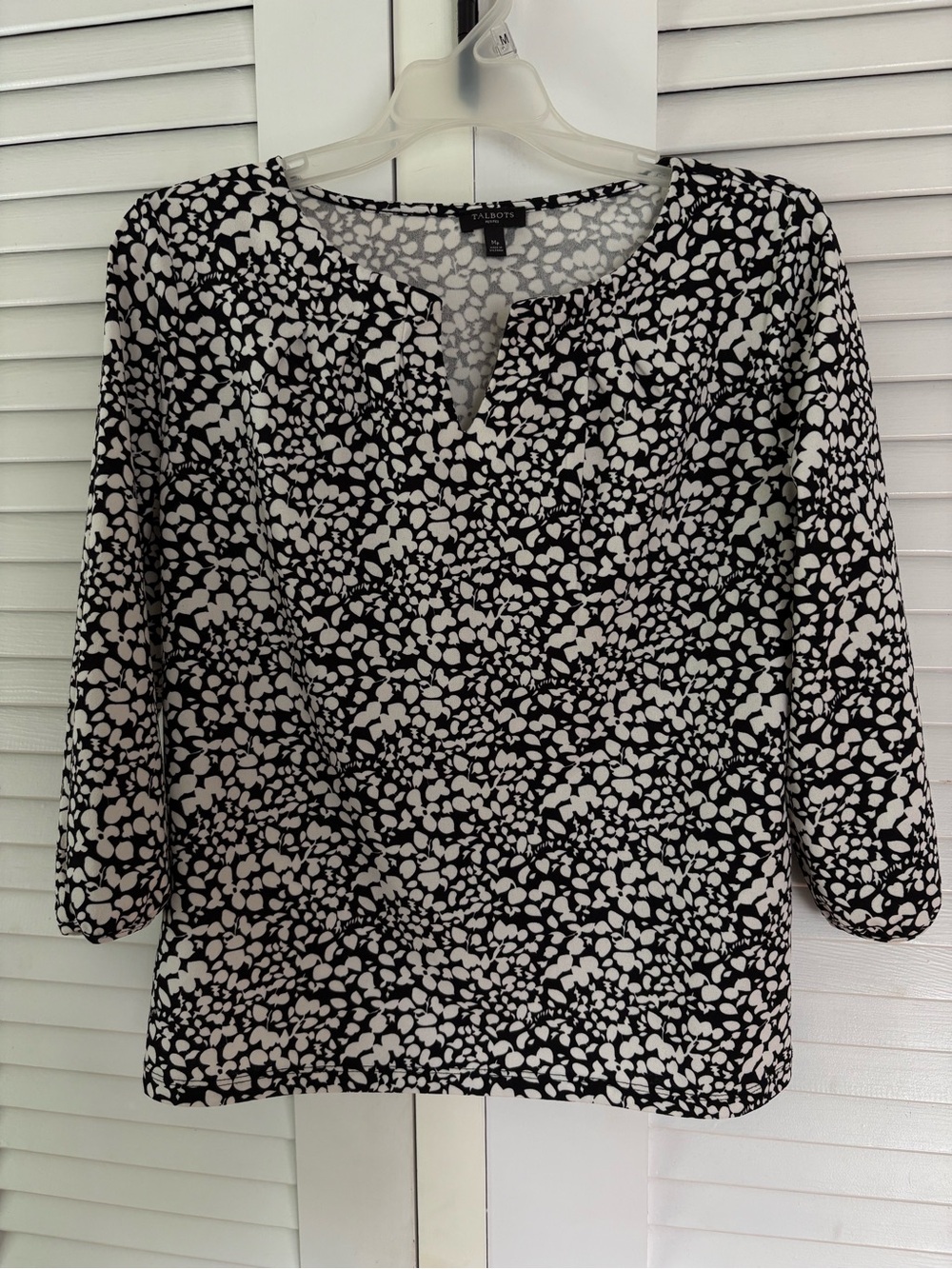 Talbots Black and White Abstract Split-Neck Blouse